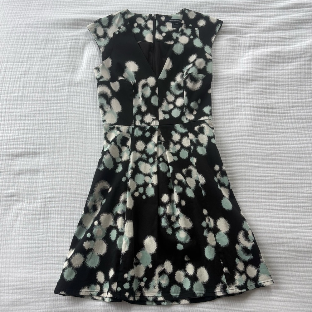 French Connection Black Dress with Mint and White Floral Dots | Size 0